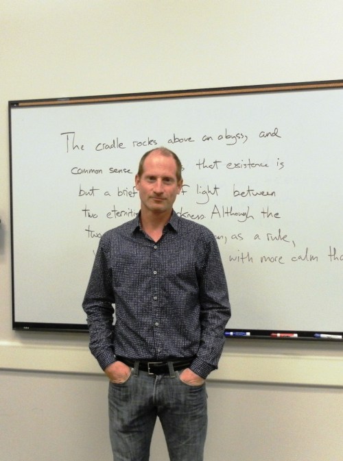 Jim Lynch offers writing craft advice to the lucky writers at this year's writing conference. "I'm not a teacher," he says, before beginning to teach us.